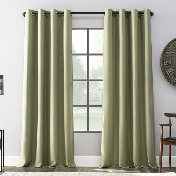 Archaeo Linen Blend Blackout Grommet Top Curtain, 52"x63", Sage Green
