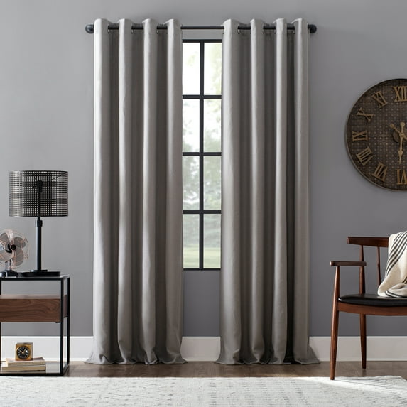 Archaeo Linen Blend Blackout Grommet Top Curtain, 52"x84", Gray