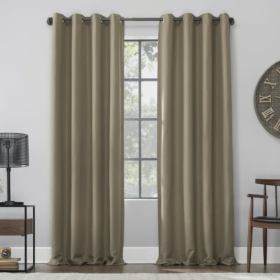 Archaeo Linen Blend Blackout Grommet Top Curtain, 52"x95", Mocha Brown