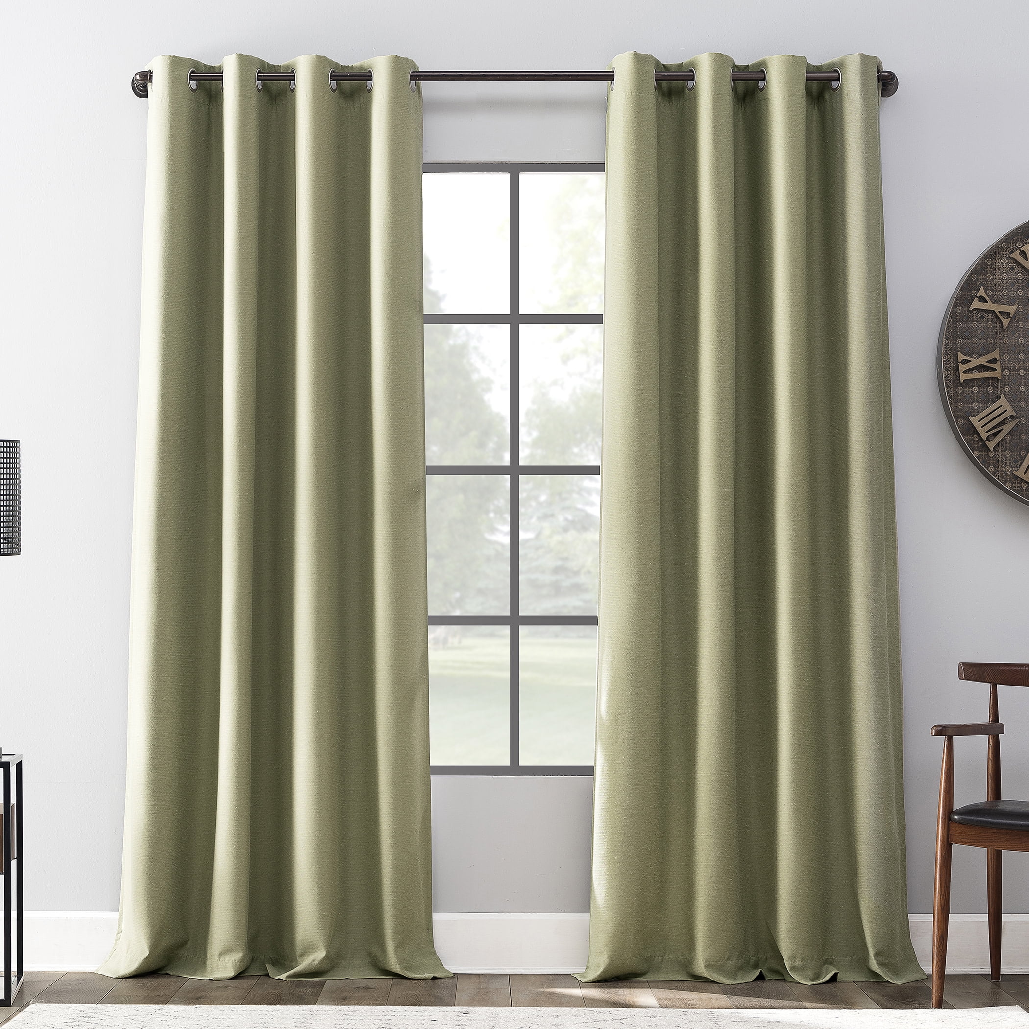 Archaeo Linen Blend Blackout Grommet Top Curtain, 52"x95", Sage Green