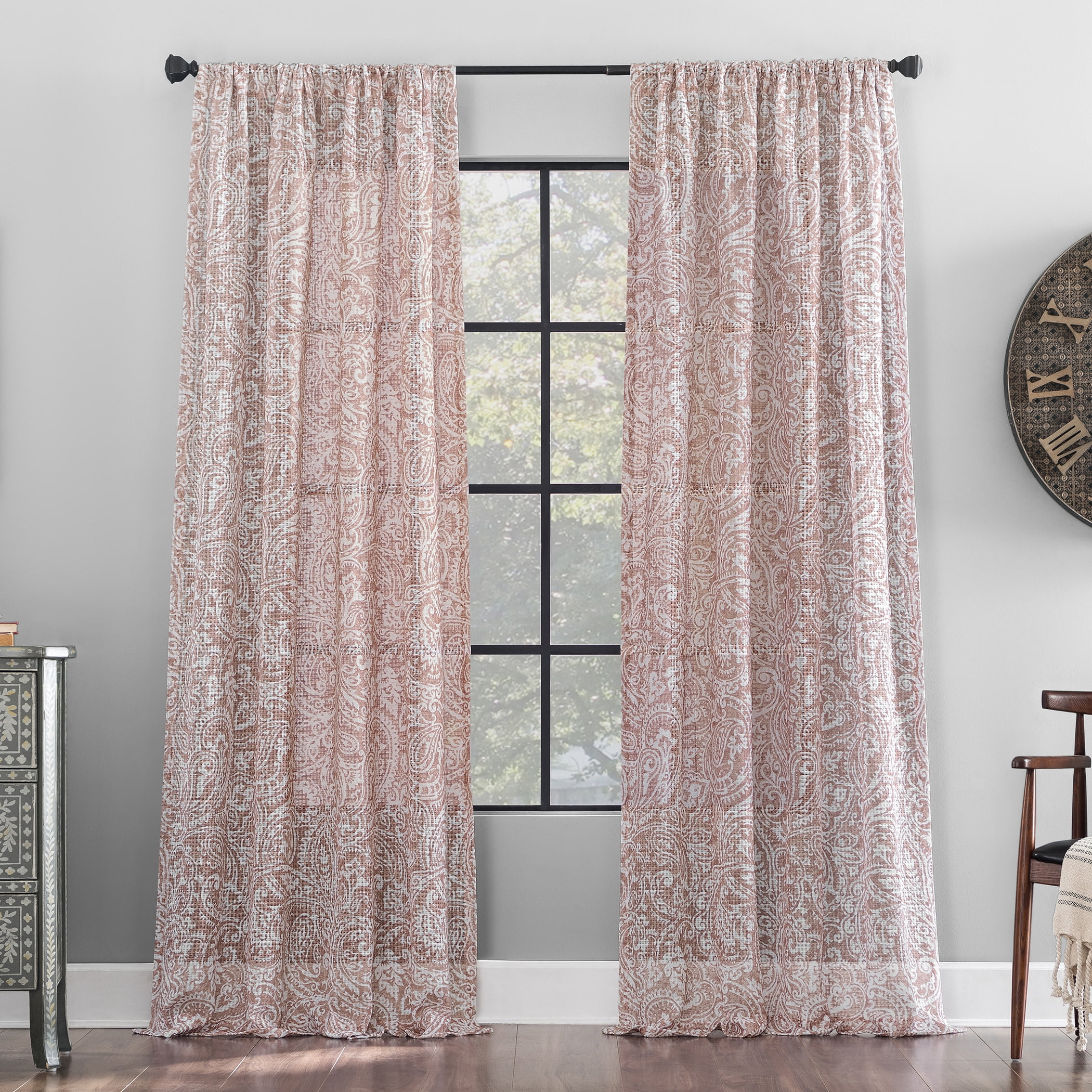 Archaeo Paisley Waffle Weave Cotton Blend Curtain, 50"x84", 50"x84", Rose Quartz