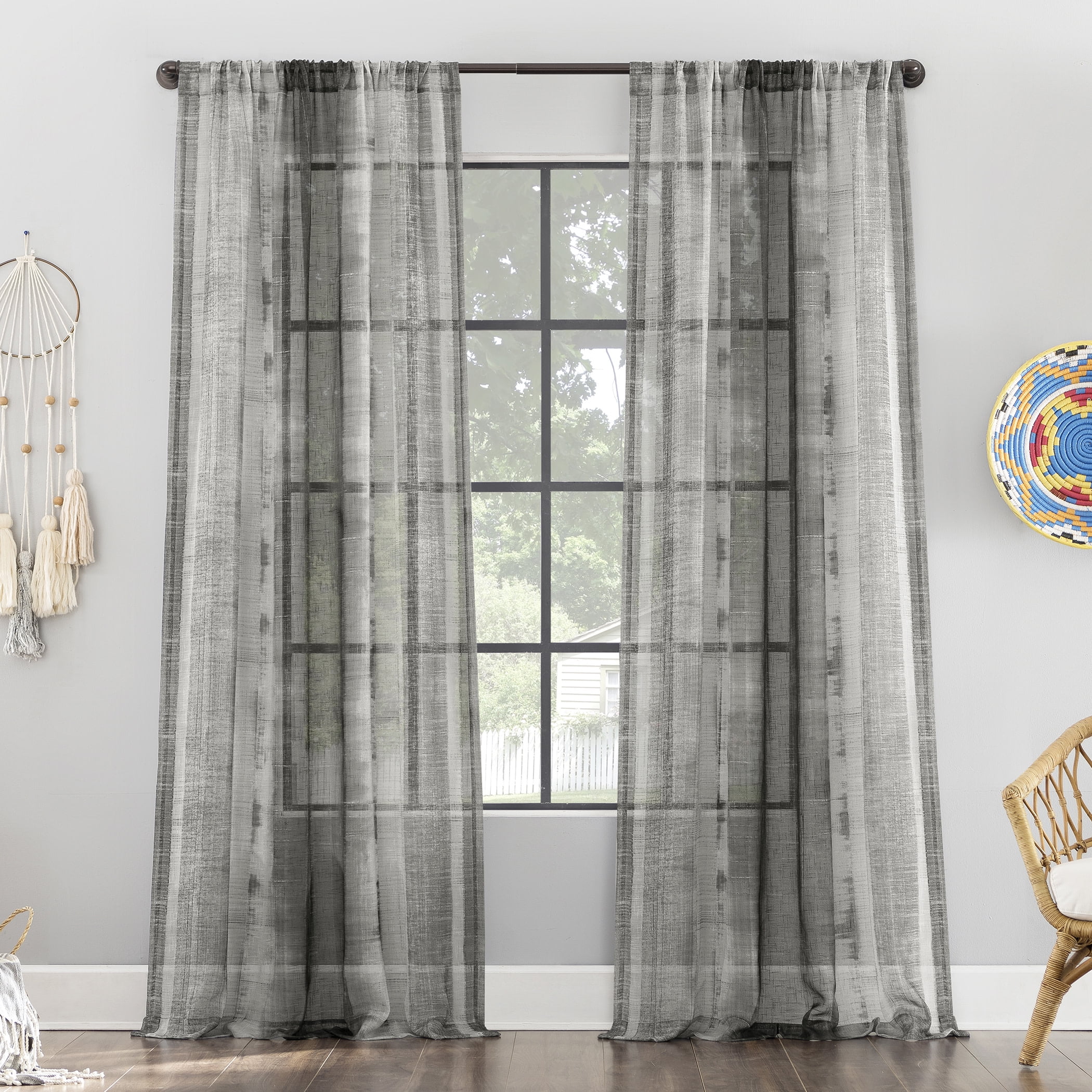 Archaeo Shibori Stripe Linen Blend Curtain, 50"x96", 50"x96", Gray