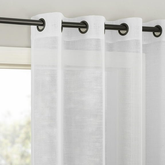 Archaeo Slub Textured Linen Blend Black Grommet Top Curtain, 52"x84", White