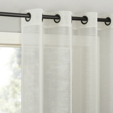 Archaeo Slub Textured Linen Blend Black Grommet Top Curtain, 52"x95", Ivory