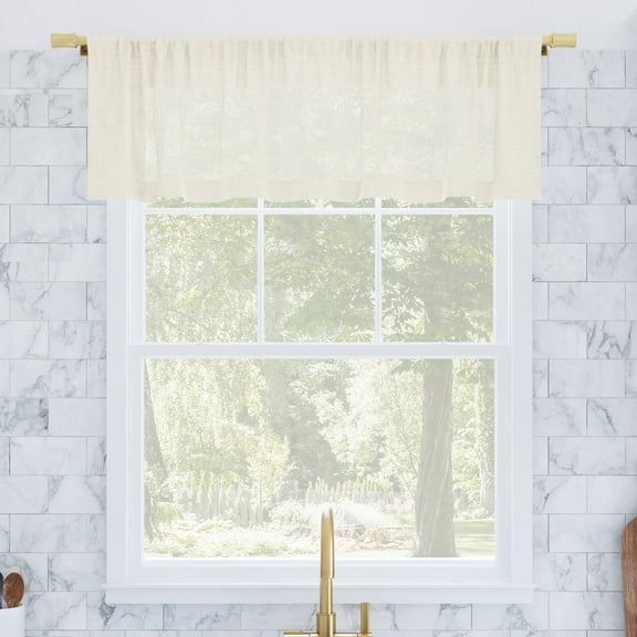 Archaeo Slub Textured Linen Blend Cafe Curtain Valance, 56"W X 14"L, Ivory