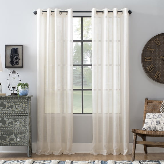Archaeo Slub Textured Linen Blend Grommet Top Curtain, 52"x63", Ivory