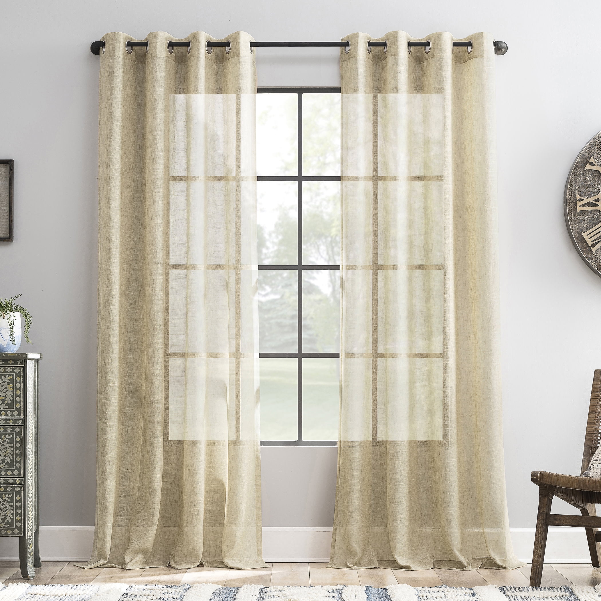 Archaeo Slub Textured Linen Blend Grommet Top Curtain, 52"x63", Sand