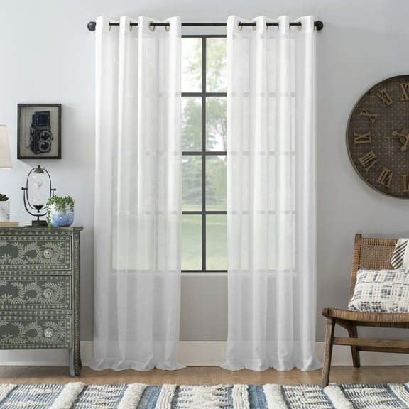 Archaeo Slub Textured Linen Blend Grommet Top Curtain, 52"x63", White