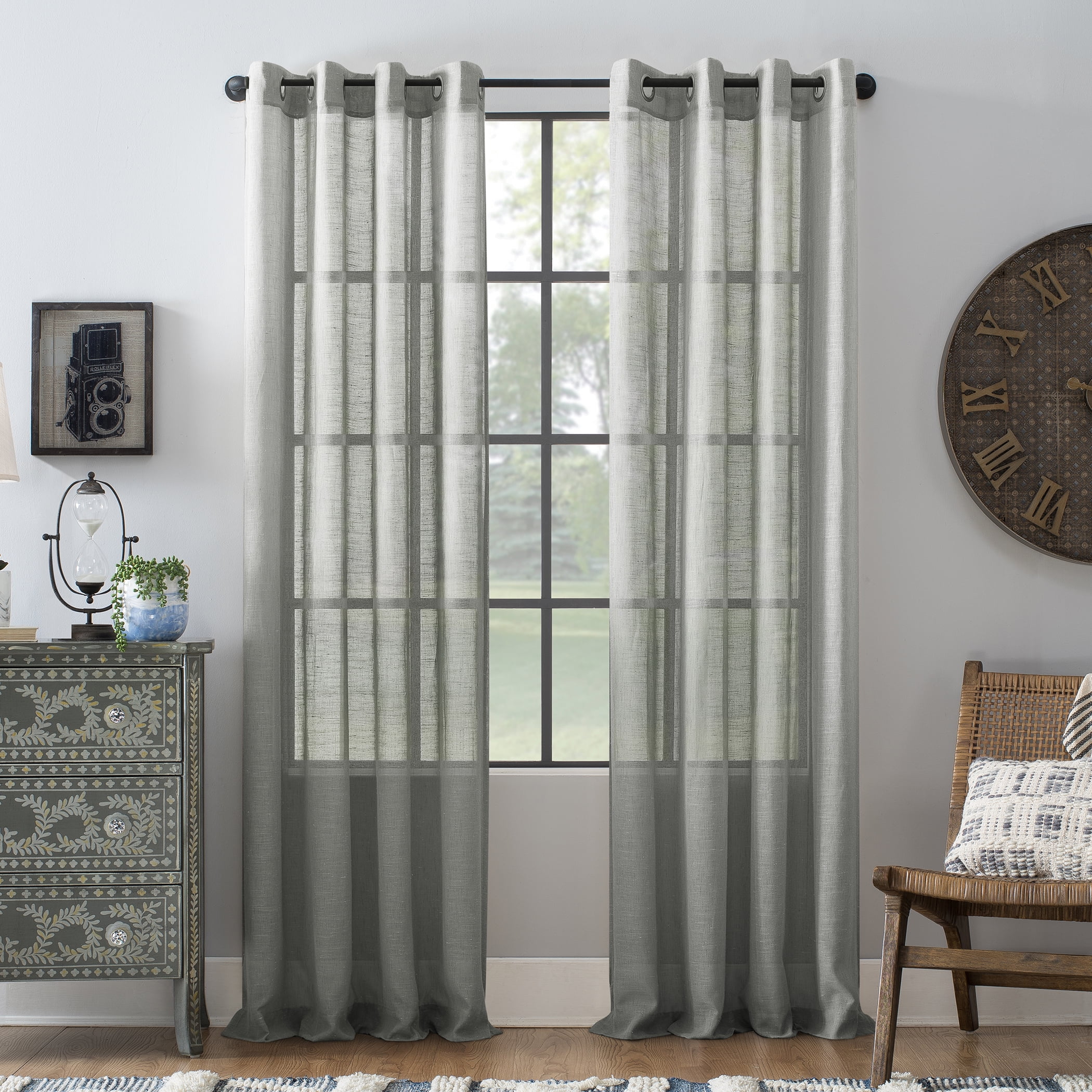 Gray Linen Blend Sheer Grommet Window Panel, 52" x 95"