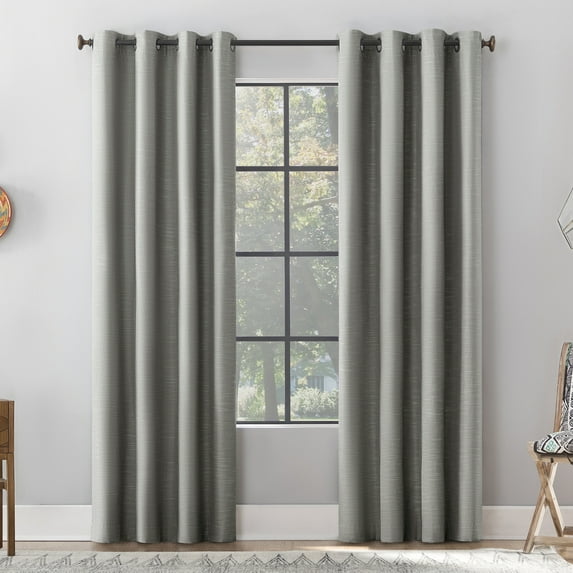 Archaeo Textured Linen Blend Total Blackout Grommet Top Curtain, 50"W X 63"L, Gray