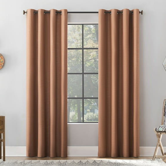 Archaeo Textured Linen Blend Total Blackout Grommet Top Curtain, 50"W X 63"L, Pecan Brown