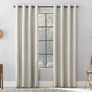 Archaeo Textured Linen Blend Total Blackout Grommet Top Curtain, 50"W X 84"L, White