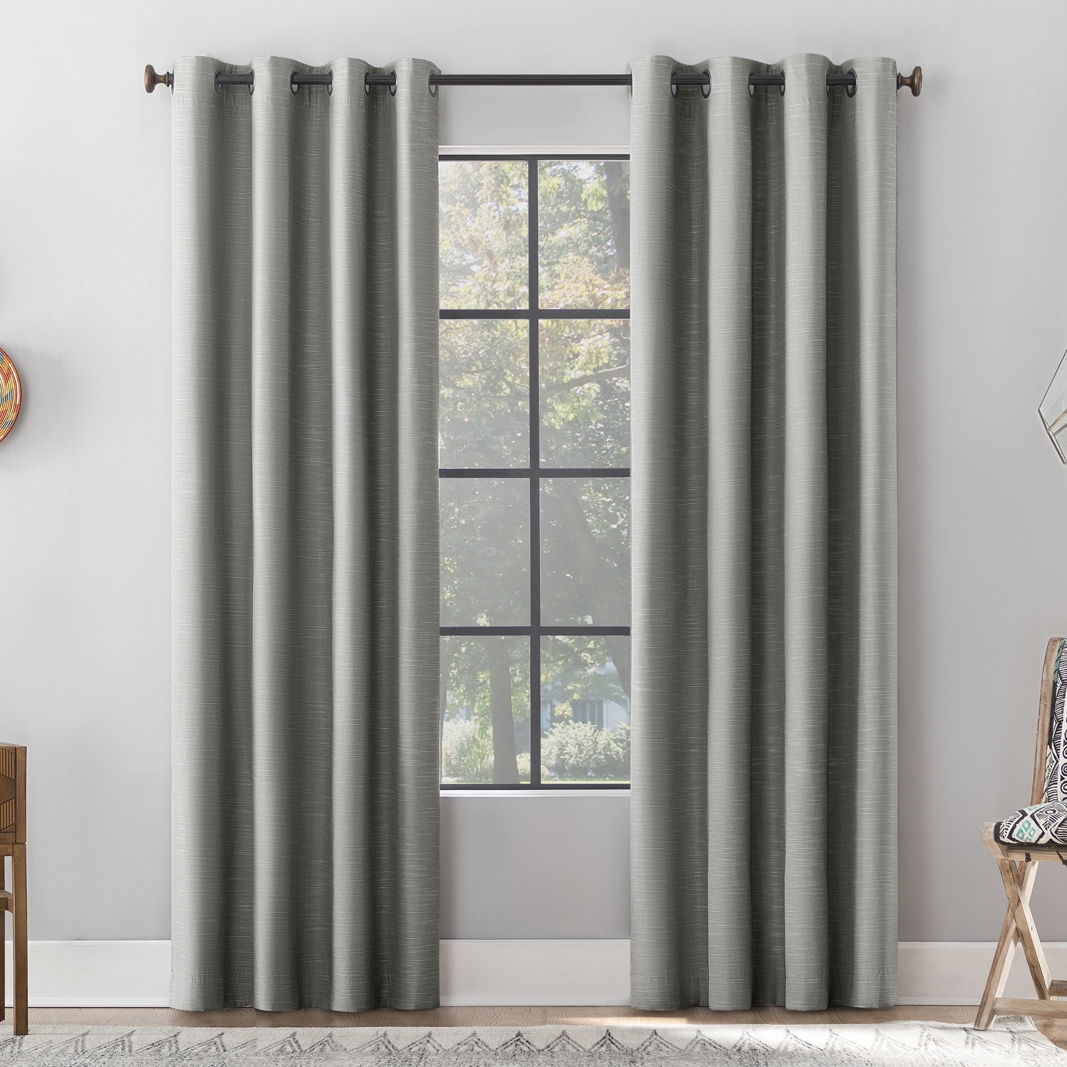Archaeo Textured Linen Blend Total Blackout Grommet Top Curtain, 50"W X 96"L, Gray