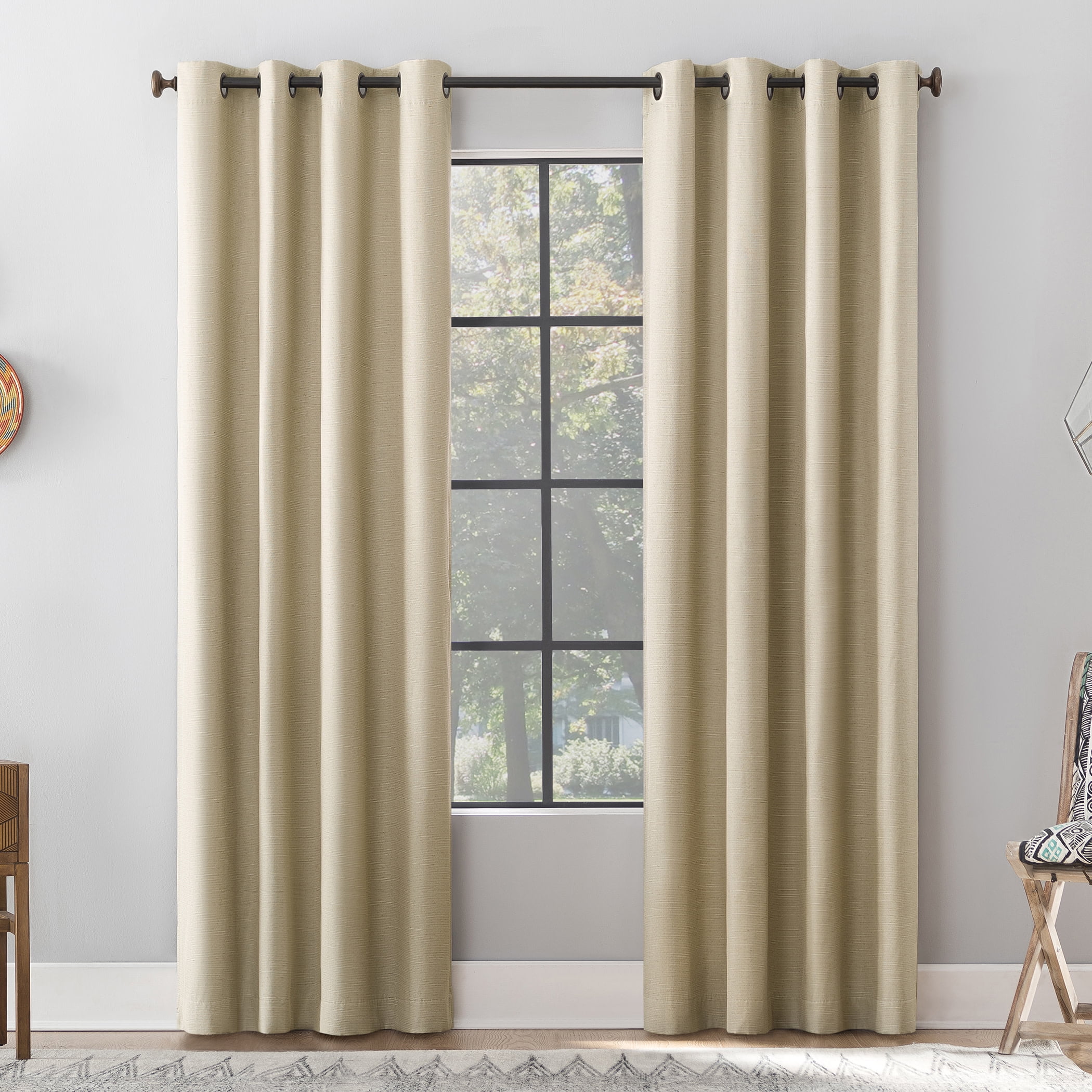 Archaeo Textured Linen Blend Total Blackout Grommet Top Curtain, 50"W X 96"L, Stone