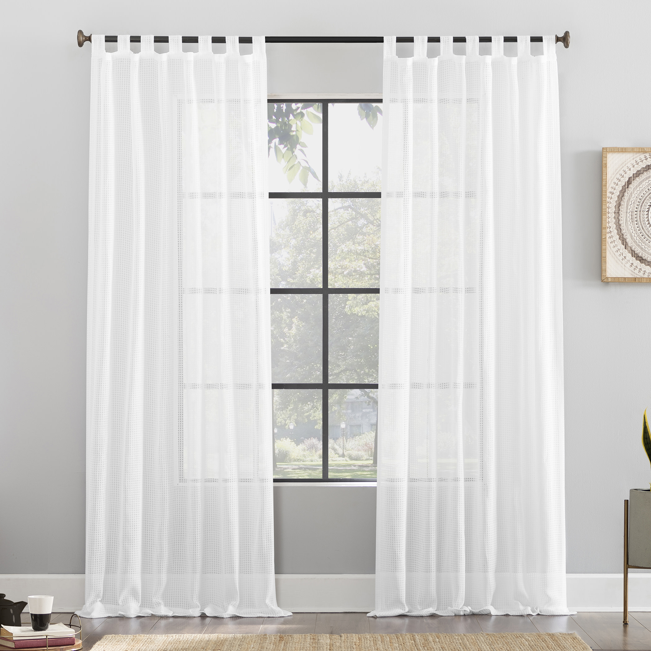 Archaeo Waffle Weave Cotton Blend Tab Top Curtain, 50"x84", 50"x84