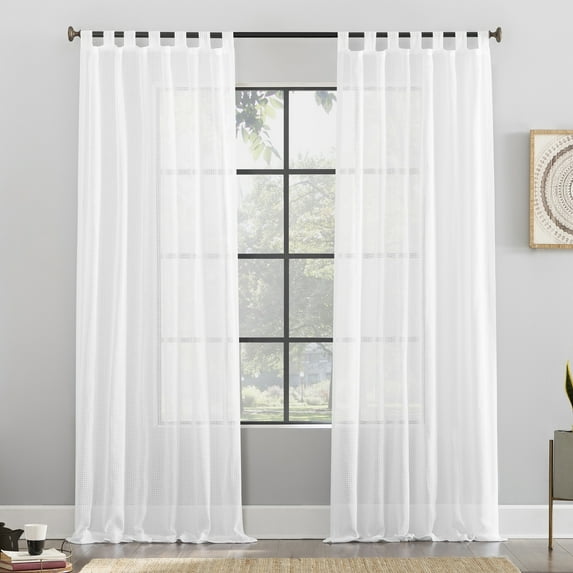 Archaeo Waffle Weave Cotton Blend Tab Top Curtain, 50"x84", 50"x84", White