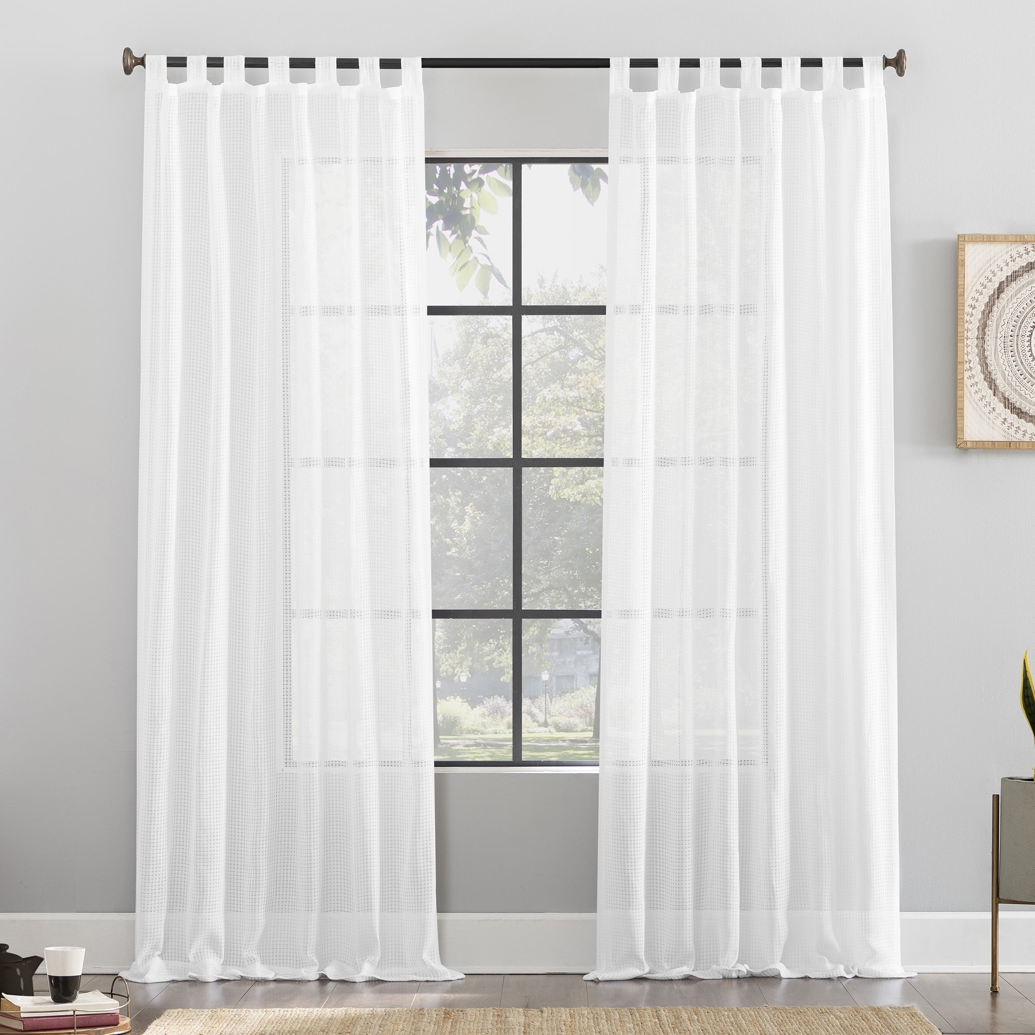 Archaeo Waffle Weave Cotton Blend Tab Top Curtain, 50"x96", 50"x96", White