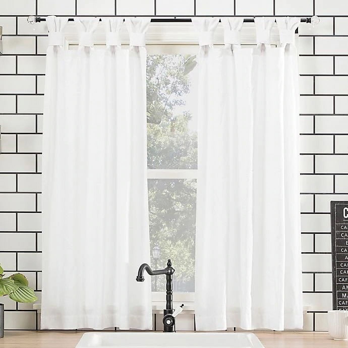 White Cotton Twist Tab Light-Filtering Kitchen Curtain Tiers