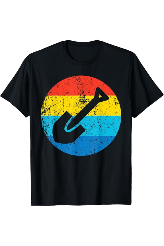 Archaeologist Vintage Spade Shovel Retro 1970's Style Circle T-Shirt men and women can wear, black, white, gifts