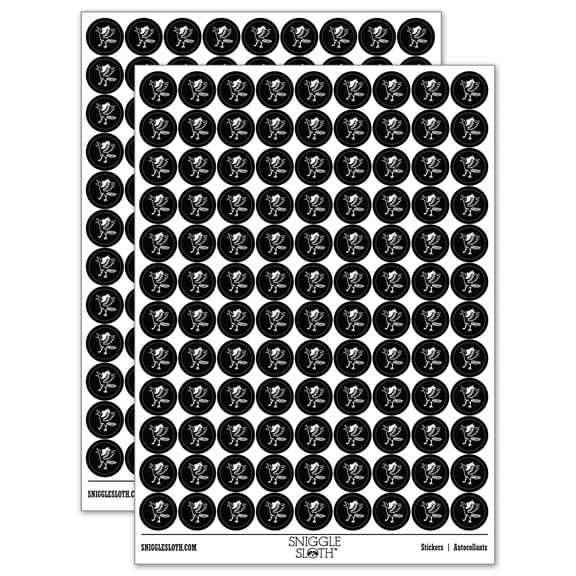Archaeopteryx Winged Feathered Bird Like Dinosaur Round Sticker Set - Black - Matte Finish - 0.50" Size