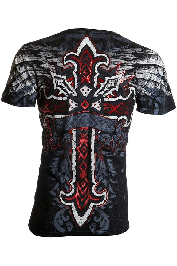 Affliction Men's T-Shirt RED FLAG Cross Wings Biker Black S-5XL