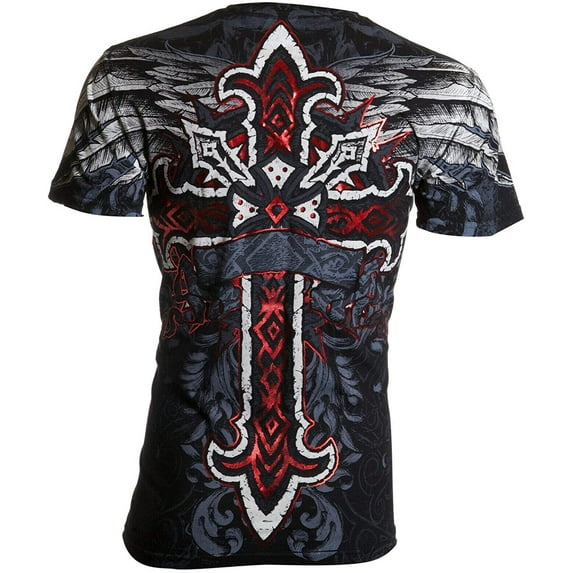 Archaic Affliction Men's T-Shirt RED FLAG Cross Wings Biker Black S-5XL