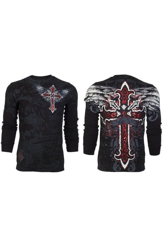 By Affliction Men's Thermal Shirt Red Flag