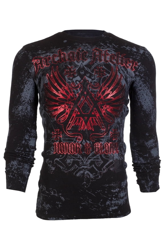 By Affliction Mens Long Sleeve Thermal  Shirt ACHILLES Crewneck
