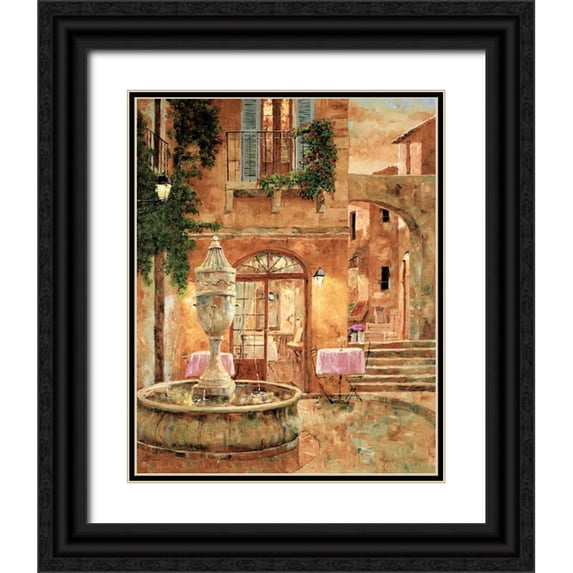 Archambault, Gilles 26x32 Black Ornate Wood Framed with Double Matting Museum Art Print Titled - Evening at the Fountain