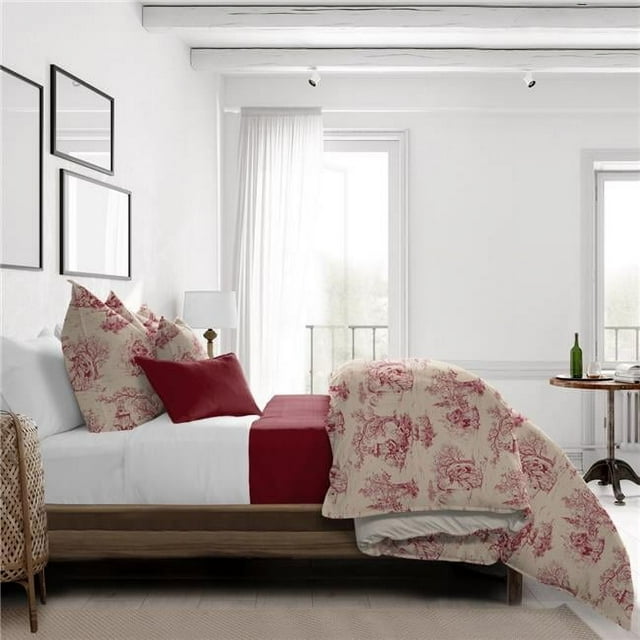 Archamps Toile Comforter & 2 Pillow Shams Set, Red - Super King Size - 3 Piece