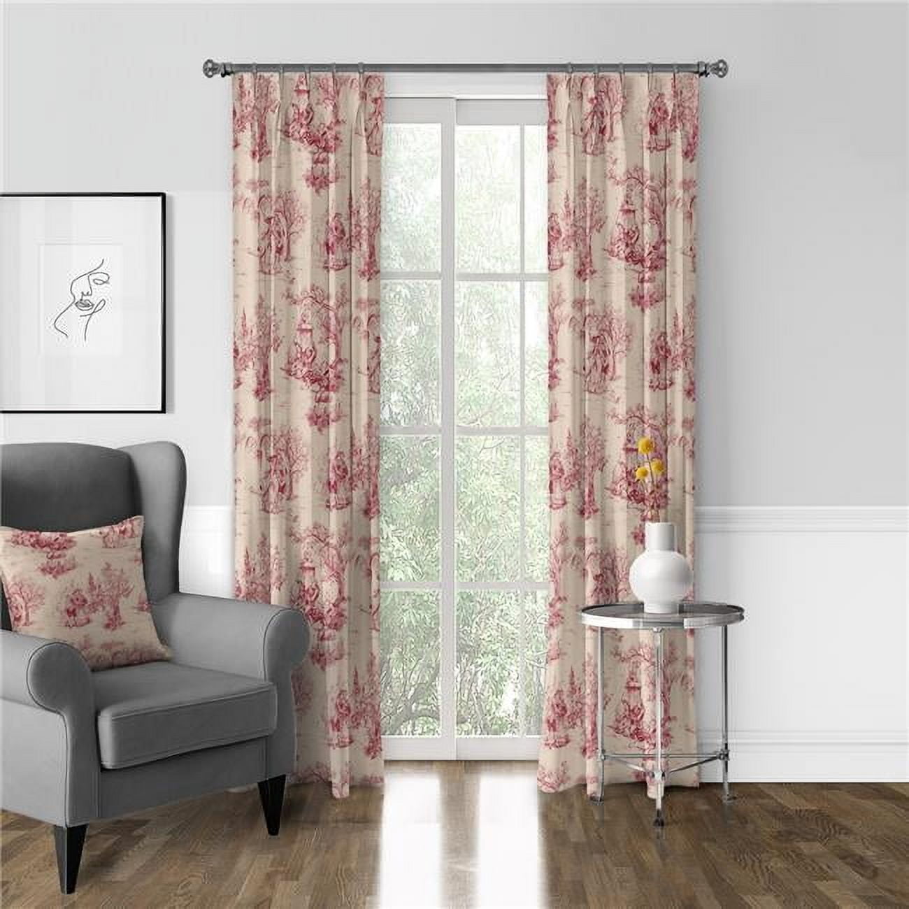 Archamps Red Cotton Pleated Drapery Panels, 20 x 144 in, Set of 2