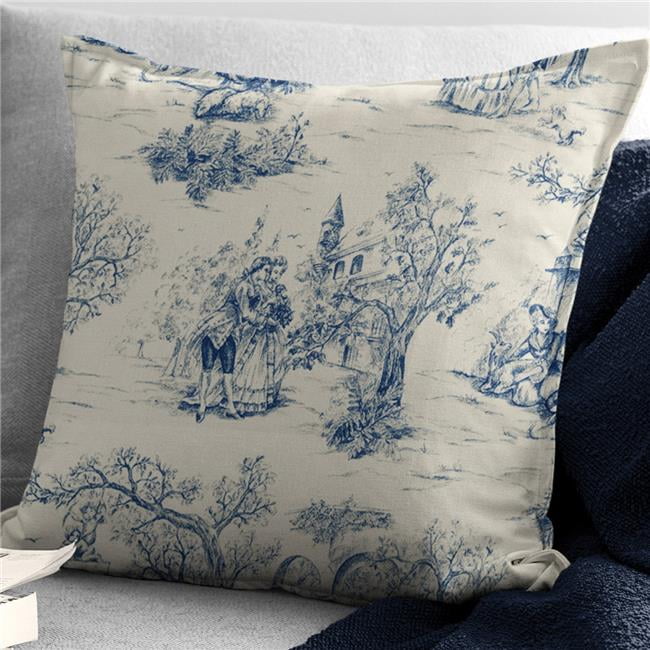 Archamps Blue Toile 24" Square Linen-Blend Pillow