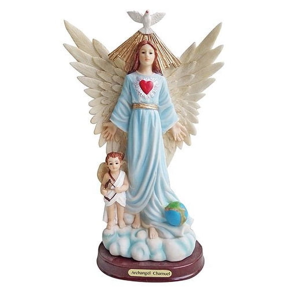 Archangel Chamuel Estatua Chamuel Angel Statue Holy Figurine(8 Inch) (Light Blue)