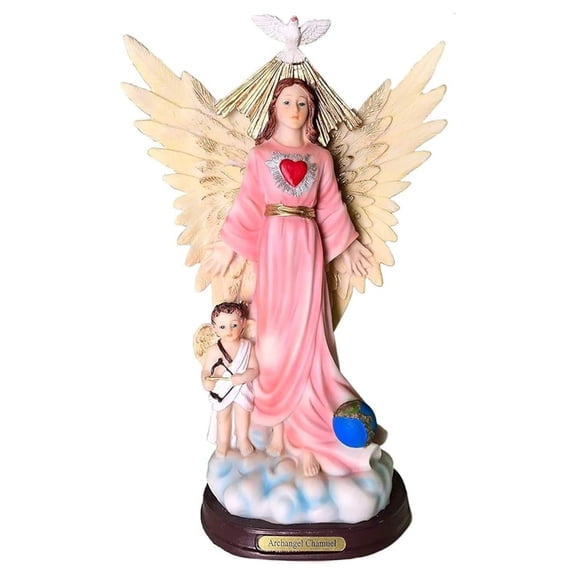 Archangel Chamuel Samuel Santo San Statue 12 Inch - Handcrafted Resin Figurine - Religious Collectible Gift - Multi-Color