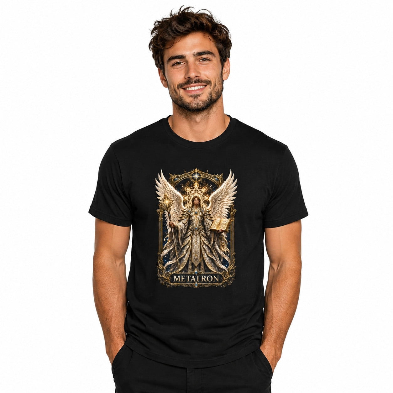 Five Angel Math Archangel Metatron T-Shirt Sacred Geometry Angel Metatrons Cube Graphic ...
