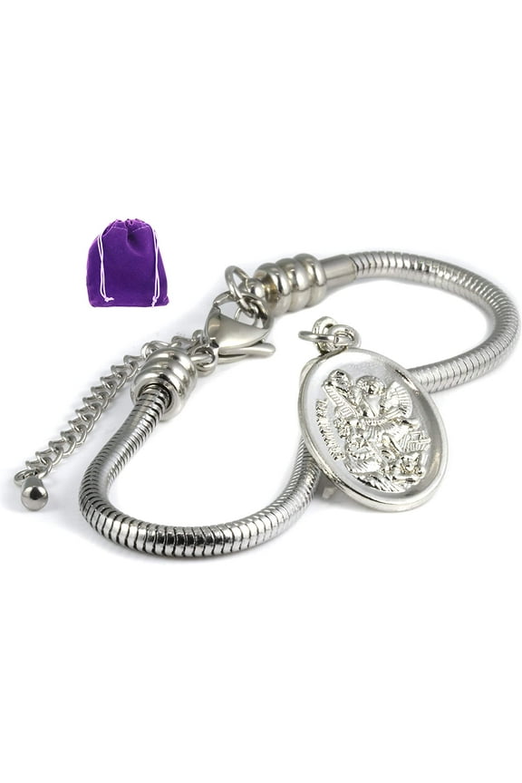 Archangel Michael Bracelet | St Michael Religious Bracelets for Women Hypoallergenic Stainless Steel Snake Chain Charm Bracelet A Saint Michael Bracelet for Saint Michael Police Charm Jewelry