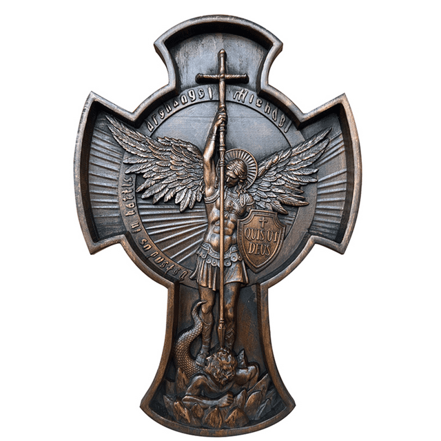 Archangel Michael Cross Solid Wood Carving Gift Wall Hanging Decoration