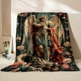 thumbnail image 1 of Archangel Michael & Dragon Design Non-Woven Throw Blanket Twill Weave Hand Wash Only All Seasons Comfort Reversible Flannel for Bed Sofa Camping Multiple Sizes Available, 1 of 7