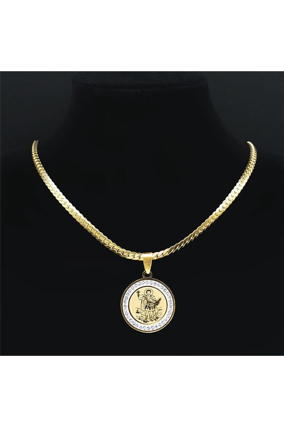 Archangel Michael Gabriel Necklace St. Expedite Virgin Mary Cross Crystal 14K Yellow Gold Necklace Sacred Heart of Jesus Jewelry