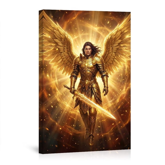 Archangel Michael Golden Armor Divine Warrior Angel Sword Canvas