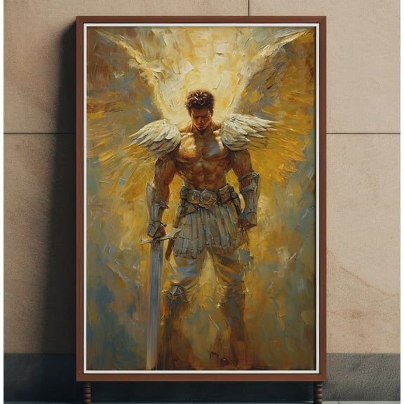 Archangel Michael'S Valor With Sword And Angelic Armor Wall Art, Vintage Warrior Angel Print, Guardian Angel Poster Wall Art, Modern Wall Decor, 12x18 UNFRAMED