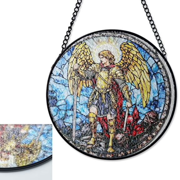 Archangel Michael Stained Glass Suncatcher, Warrior Angel Window Decor
