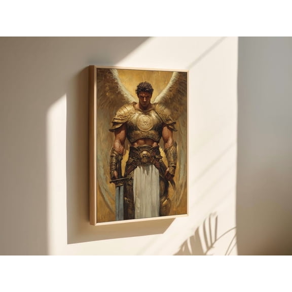 Archangel Michael Wall Art – Powerful Warrior Angel In Gold Armor, Spiritual Christian Decor For Home And Worship Spaces Wall Art, Modern Wall Decor, 8x12 UNFRAMED