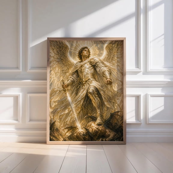 Archangel Michael Wall Art Print, Saint Michael Poster, Angel Warrior Artwork, Archangel Decor, Spiritual Protection Wall Art
