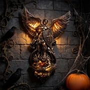 Archangel Michael Wall Lamp, LED Decorative Wall Mount Light with Lighted Wings, Resin Battery Operated Gothic cordless Wall Sconce Decor for Hallway, Living Room & Bedroom, 12In