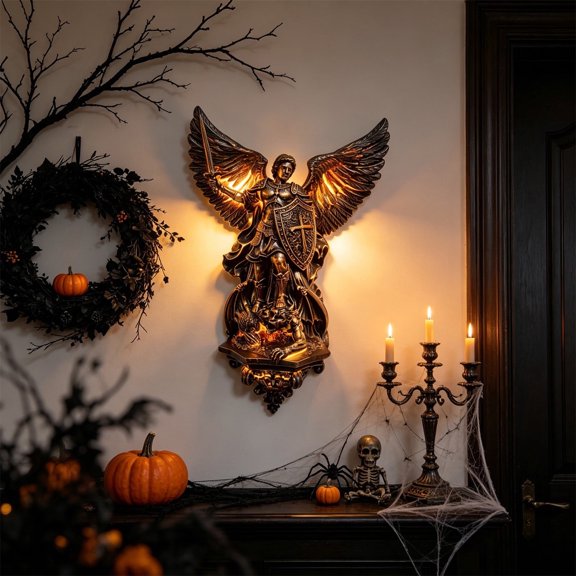 Archangel Michael Wall Lamp Resin Warm LED Home Decor Lighting 8/10/12 Inch