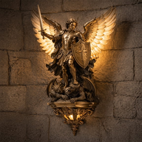 Archangel Michael Wall Light, LED Decorative Religious Wall Sconce Sculpture for Home Decor