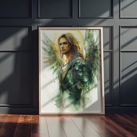 Archangel Raphael Divine Healing Art Christian Decor For Home Protection Spiritual Angel Print For Mom Baby Godchild Unframed Paper Print