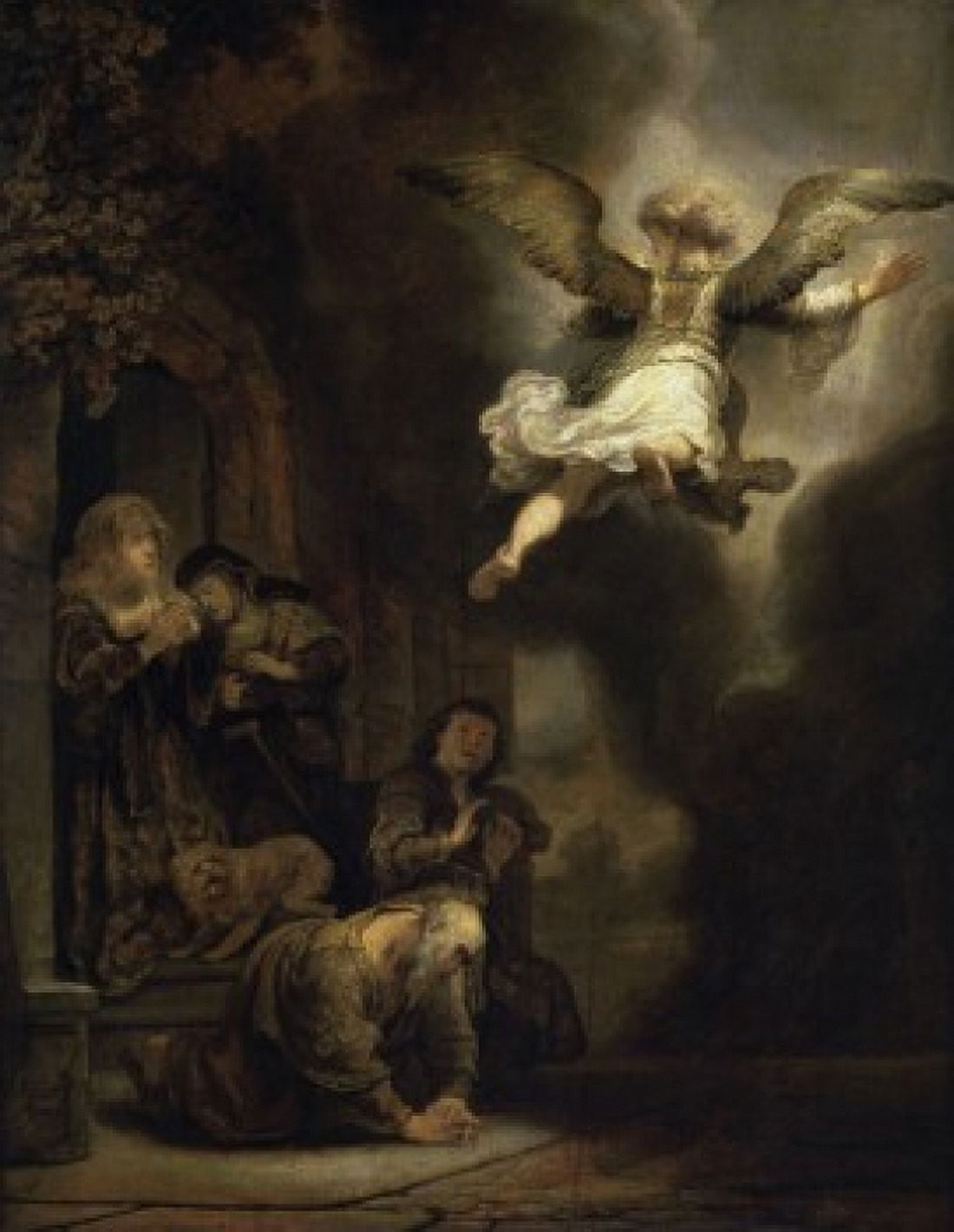 Archangel Raphael Leaving the Family of Tobias 1637 Rembrandt Harmensz van Rijn (1606-1669Dutch) Oil on wood Musee du Louvre Paris Canvas Art - Rembrandt Harmensz van Rijn (18 x 24)