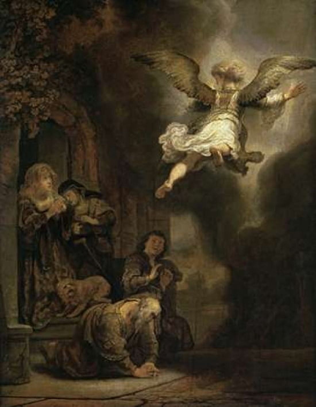 Archangel Raphael Leaving the Family of Tobias Canvas Art - Rembrandt Van Rijn (22 x 28)